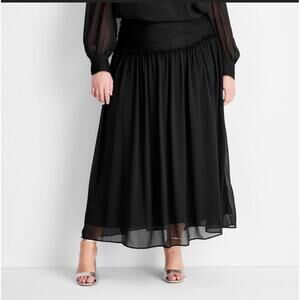 NEW Women's Crinkle Maxi Skirt Black Size 16 Holiday Whimsigoth Girly Twirl